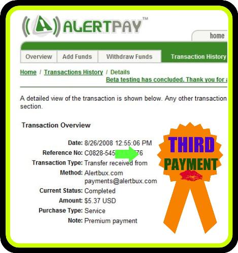 Alertbux payment number 3  - my screen shot of a payment from alertbux