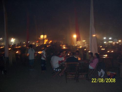 Jimbaran at night - the crowd jimbaran beach at night. this photo is taken at cafe just nearby the beach... so you see and listen to the wave crushing to the beach line