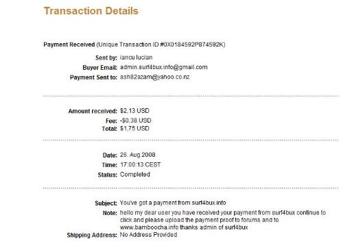 my first payment proof - surf4bux a honest ptc site which paid me.