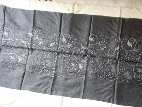 Kheta stitches from Bihar - It is tussar silk stol on which kheta embroadiary is done with silk thread.It is made by the rural Shershahwadi women of Kishanganj district of Bihar.They usually do it for their personal use using old clothes for new born babies or a rug to be used in winter.An NGO in Bihar Azad India Foundation seeing the potential of the work is trying to promote this type of embroadiary so that these rural women could earn something.