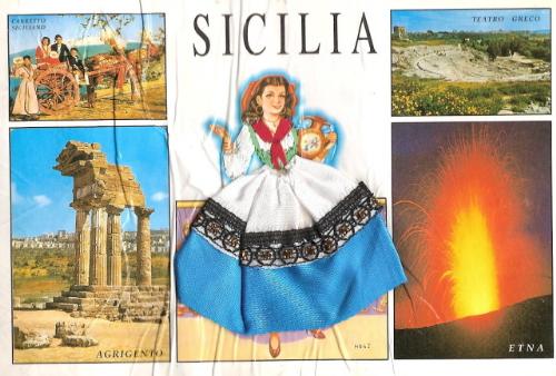 Postcard of Sicilian Places - Sicily is a beautiful island sometimes called the 'Boot' of Italy. Very picturesque and beautiful...a trip to Italy is not complete without a trip to Sicily.