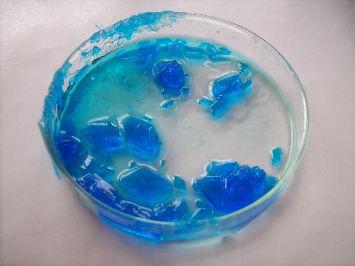 Copper(II) sulphate crystals - This pic is taken from a recrystallisation process of a concentrated copper(II) sulphate solution.