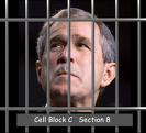 still escaping his war crimes - Picture of Bushs face behind jail bars