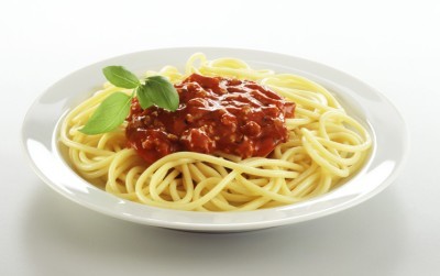 Spaghetti Bolognese - One of my favourite dishes - minced beef, tomato paste, chopped onions, garlic and button mushrooms!