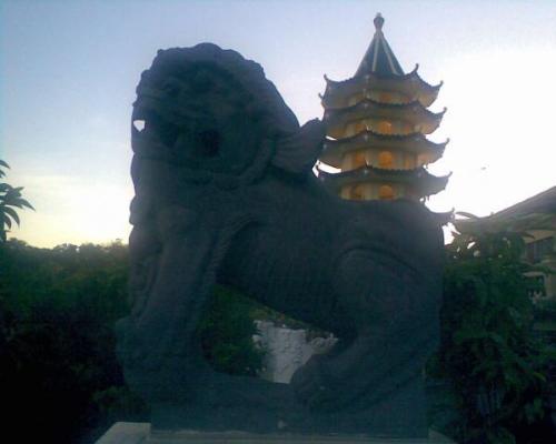 lion and pagoda - The picture is of a chinese lion with a pagoda at the background. This was taken at the Taoist Temple in Cebu City.