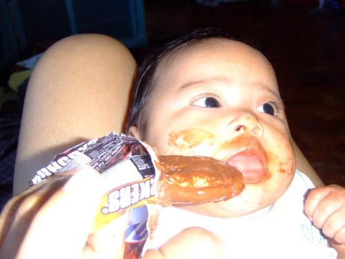 eating chocolate - svetlana as the gore baby :D
