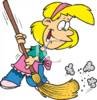 Frugal Cleaning - Clipart of maid sweeping.