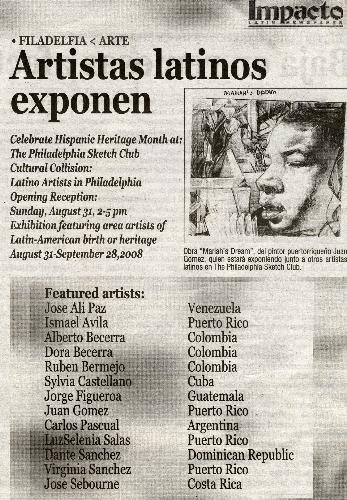 Ad promoting exhibition In Philadelphia - Impacto ad in paper new exhibition group..latino artists...