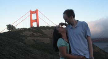 Marin Headlands - Boyfriend and I enjoying the Headlands and each other. Background - Golden Gate Bridge.