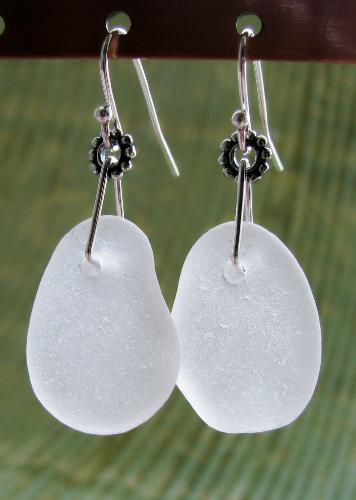 Dew Drop Sea Glass Earrings - Authentic sea glass measuring approx 7/8' in length are the focal pieces of these earrings. Now available in my Etsy shop