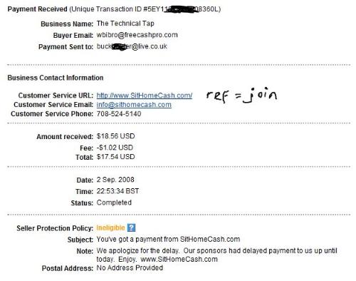 payment from sit home cash - this is the payment i got this morning in my inbox,