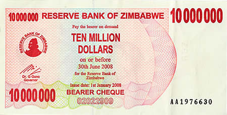 Zimbabwean Dollars - Zimbabway Currency Note of 10000000 Dollars