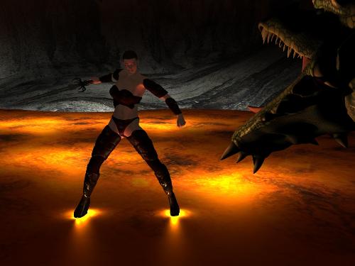 Dragon Fire - A 3d woman battling a dragon.