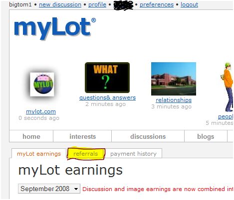 view your mylot referral - a screenshot of showing wher to click to see your referrals