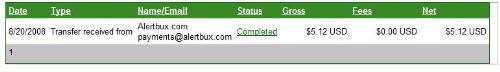 alertbux payment - a screenshot of one of my payments from alertbux