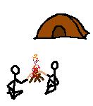 two people at a camp fire - two stick people at their campfire next to their tent
