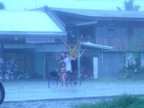 biking in the rain - its more enjoyable playing in the rain because surely everyone is under their roof. Less people walking around and vehicles running on the roads. Means more safely to get out from the house.