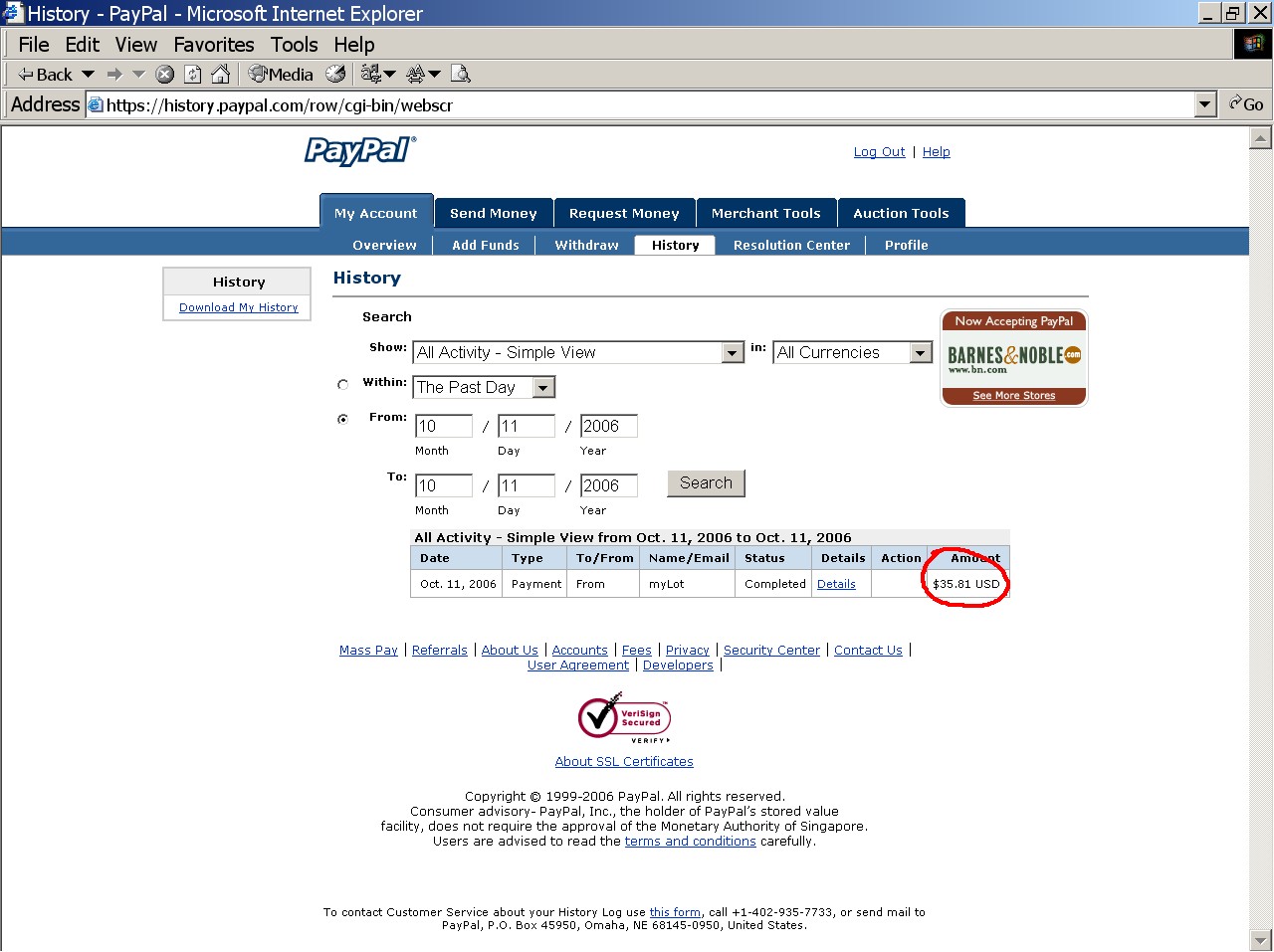 myLot Payout - This is a screenshot of the money myLot paid me!