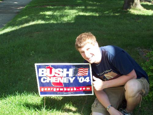 Jared's Bush/Cheney Sign - Jared with his Bush/Cheney Sign. Don't they look so happy together?