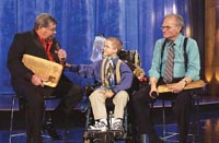 Jerry Lewis, Mattie Stepanek and Larry King - This is a photo of Jerry Lewis, Mattie Stepanek and Larry King on one of the annual MDA telethons.