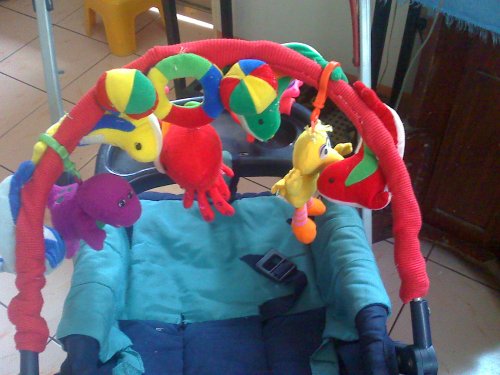 Toys on the stroller - As you can see some of the toys on stroller of my baby is bought from ukay in Cubao (the fish and big bird)