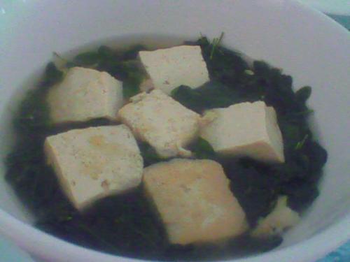 Food - Fried tofu with malunggay leaves