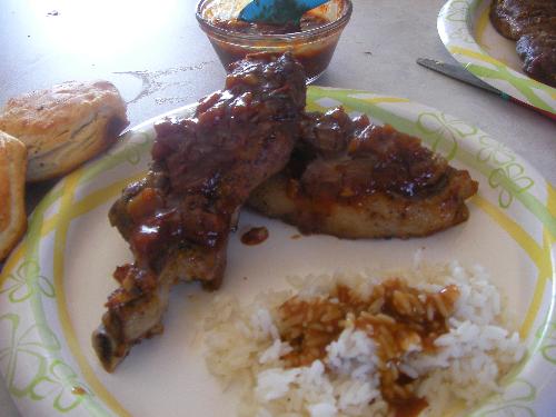 BBQ Ribs Homemade sauce - BBQ Ribs with Homemade BBQ Sauce, White Rice with homemade brown gravy. mmmmmmmm good!