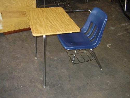 My new desks - I got these desks from my local school district's auction. I paid $4.51 for ten of them! They are bigger than they look. I homeschool my girls so they are perfect! I'm so excited! I picked them up today, took 3 trips to get them home