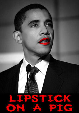 Obama photo with lipstick added - Trickster takes political chicanery too far.