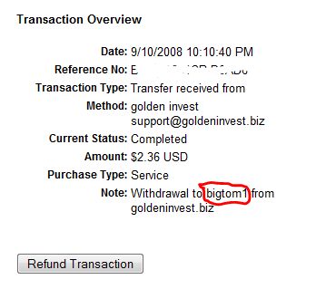 Golden Invest - My first payment from Golden Invest