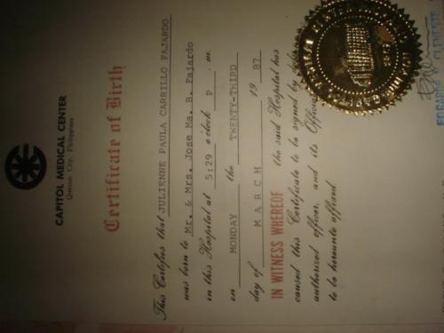 my babys birth certificate - my baby is so cute. shes the love of my life. ive given her my life when i deliver her in this world.