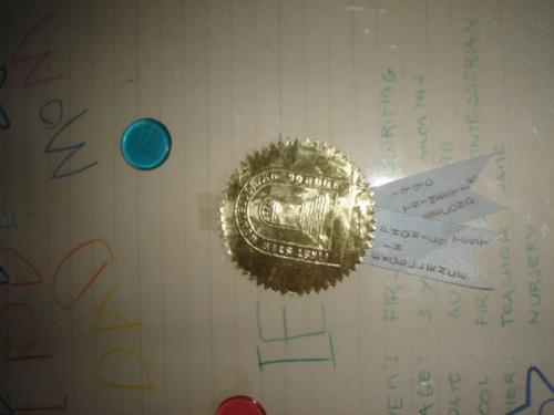 first handwriting - my babys first school. first handwriting and first award.