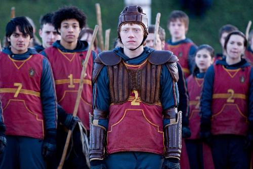 Quidditch Keeper trials - In this still from the upcoming movie Harry Potter and the Half Blood Prince we can see Ron getting ready to give a trial for the keeper's position. He looks nervous. Will he be able to make it?????
