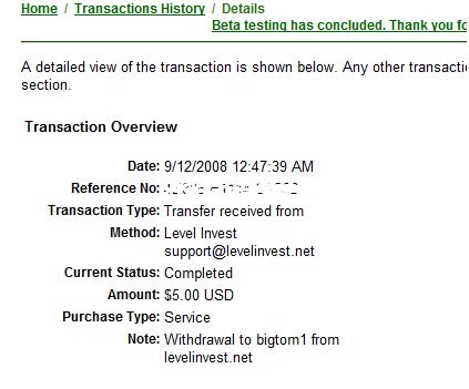 level invest payment - i just got paid from level invest. Here is the link: http://www.levelinvest.net/?ref=bigtom1