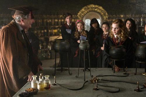 Slughorn's Class - Its the new teacher Slughorn's potions class. This is a still form the upcoming movie Harry Potter and the Half Blood Prince due to be released in July 2009.