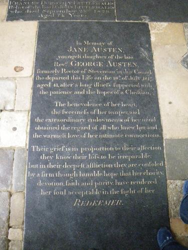 Jane Austen's grave - Jane Austen's grave in Winchester Cathedral.