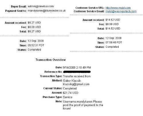 payments - payment proofs of mylot, crewbux and gabor