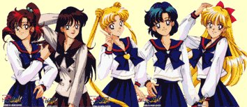 Sailormoon and Friends (anime) - A group picture of Usagi and friends in anime version.