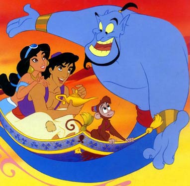aladdin - arabian nights.. aladdin, jasmine, iago and jeannie and carpet and abu...