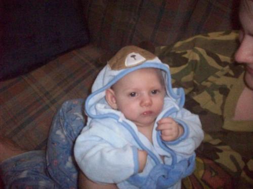 Bryan doesnt like water 5 - there's my little booger bear! awwwww! now where's that smile?