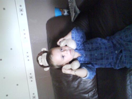 4yr old boy - very cute 4yr old little boy sitting nicely with his monkey teddy bear who he named alfie from build a bear