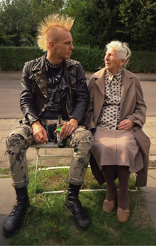 punk kid with grandmom - this pic is a real photoshoot of a punk kid and his grandmom.