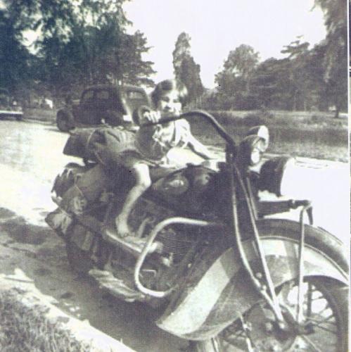 Me at 6 years old on my brother's bike - Cheverly, MD, 1949. This is how you make a biker out of a kid! Worked for me. I was told it's an Indian. I don't know much about makes of bikes except for Harleys, but I love them all.
