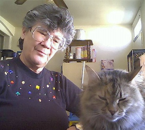 Fluff loved watching the computer - Me and Fluff at the computer.