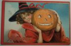 Vintage Halloween - girl and pumpkin