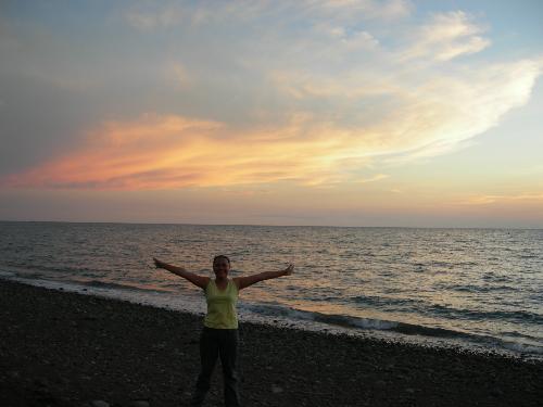 sunset - clowning aroud during sunset at the beach