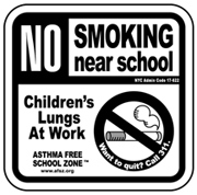 No Smoking Near Schools - Image of a sign (fake i would assume) titled No Smoking Near Schools. which is something that most schools should have displayed on school grounds 