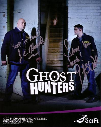 Ghost Hunters - Jason and Grant from TAPS posing next to a stairway in an autographed picture.