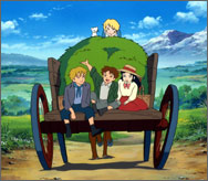 Romeo's Blue Skies - In this image, we see Piccolo(weasel of Romeo) and Bianca on top while Alfred, Romeo and Angeletta are all seated together.  I really have not seen this while watching the series but, it would be interesting enough if Bianca (Alfred's sister) and Angeletta (the girl who Romeo met at Rossi's place)..