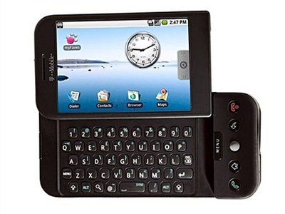 google, phone - Goolge comes up with the new T-mobile G1 phone. Here is a black, split model.